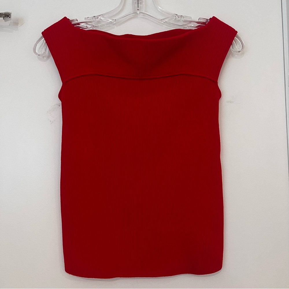 Intermix Alexia Off the Shoulder Red Ribbed Top - Picture 2 of 9